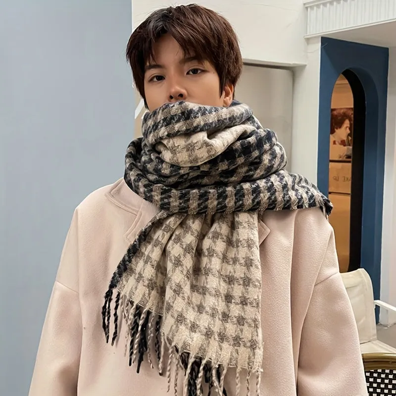 1pc winter houndstooth scarf warm scarf, thickened warm scarf for men