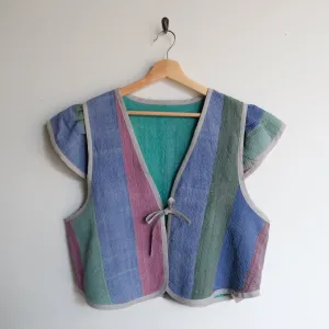 Amelia Flutter Sleeve Vest Pink Green Purple Stripe Colorblock XXL053