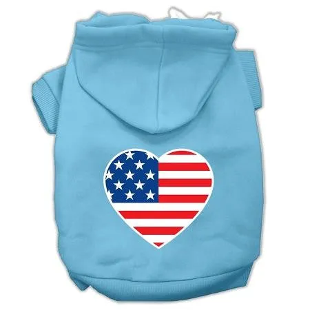 American Flag Heart Screen Print Pet Hoodies Baby Blue Size Sm (10)