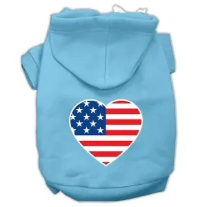 American Flag Heart Screen Print Pet Hoodies Baby Blue Size Sm (10)