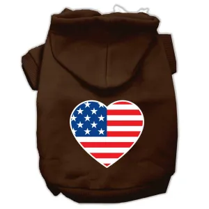 American Flag Heart Screen Print Pet Hoodies Brown Size Sm (10)