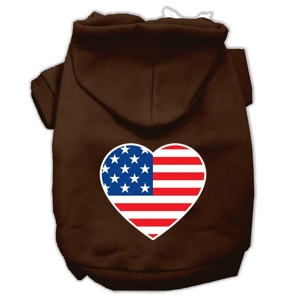 American Flag Heart Screen Print Pet Hoodies Brown Size XXXL (20)