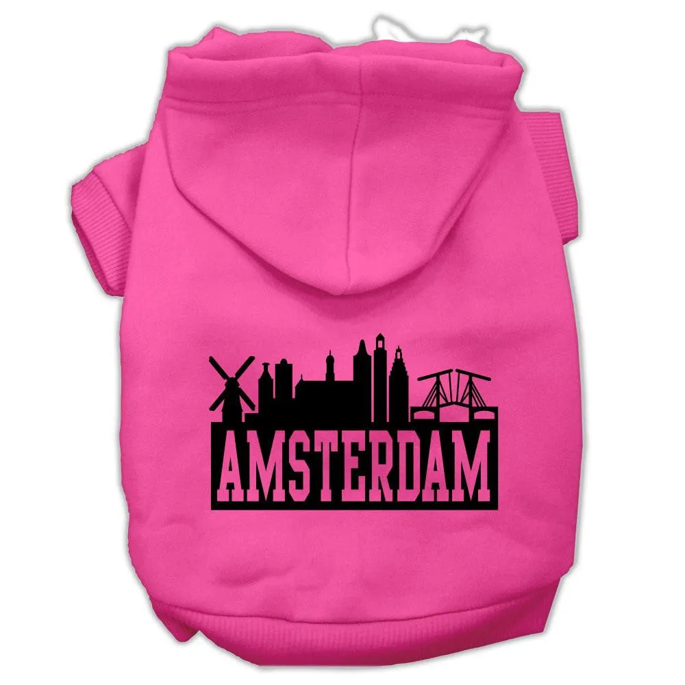 Amsterdam Skyline Screen Print Pet Hoodies Bright Pink Size Lg (14)