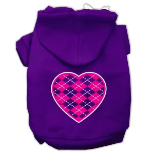 Argyle Heart Pink Screen Print Pet Hoodies Purple Size Med (12)