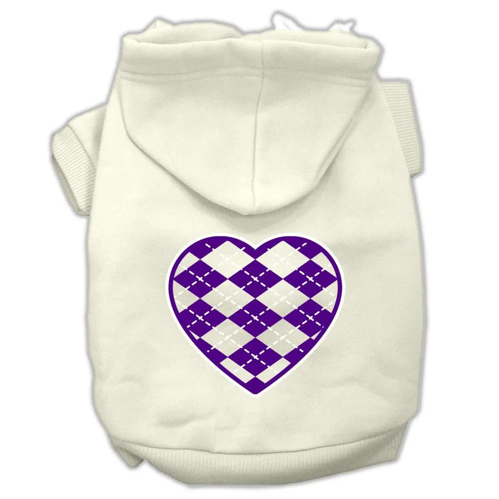 Argyle Heart Purple Screen Print Pet Hoodies Cream Size M (12)