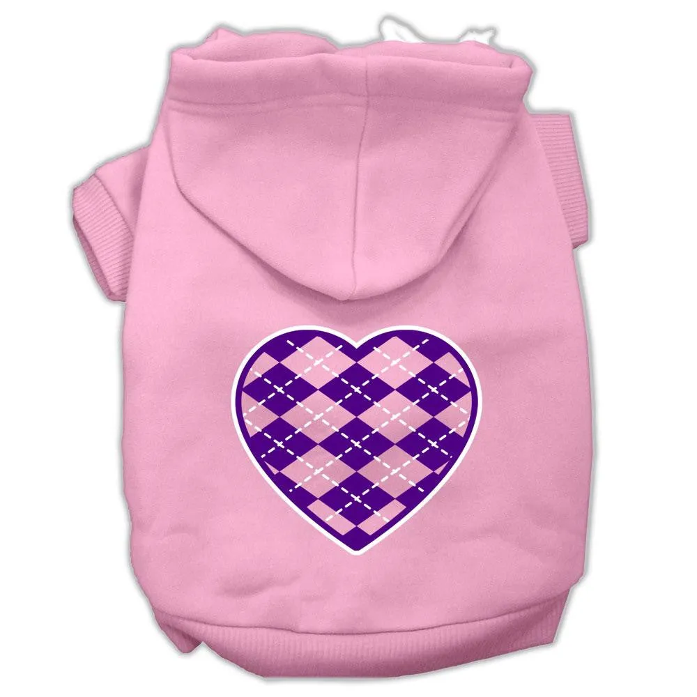 Argyle Heart Purple Screen Print Pet Hoodies Light Pink Size Sm (10)