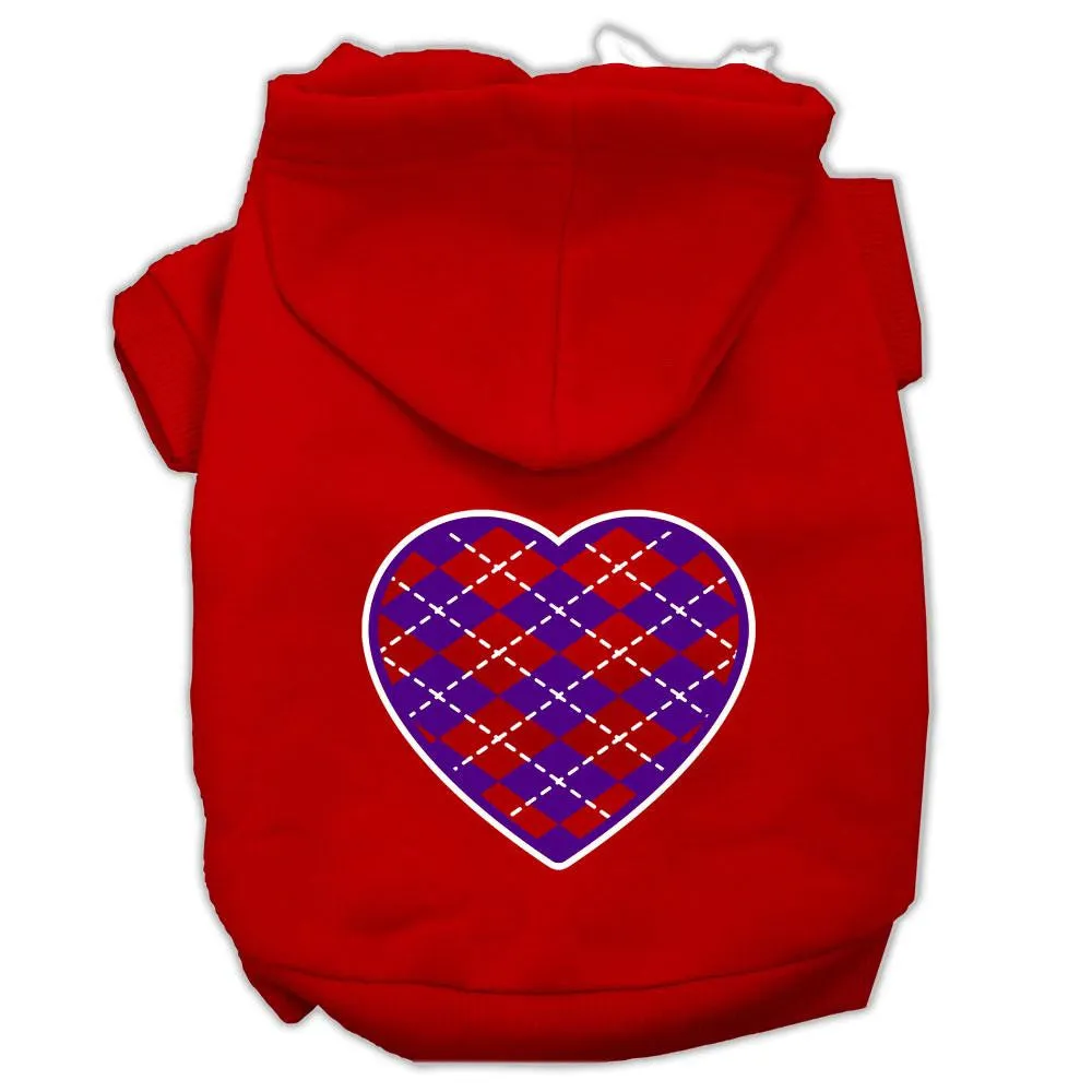 Argyle Heart Purple Screen Print Pet Hoodies Red Size Sm (10)