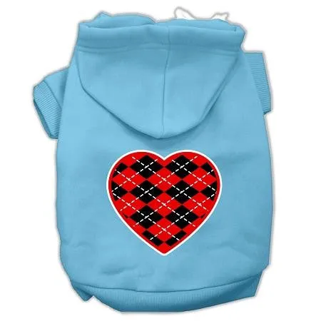 Argyle Heart Red Screen Print Pet Hoodies Baby Blue Size Lg (14)