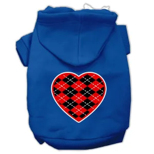 Argyle Heart Red Screen Print Pet Hoodies Blue Size Sm (10)