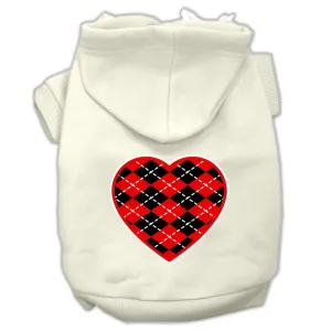 Argyle Heart Red Screen Print Pet Hoodies Cream Size XL (16)