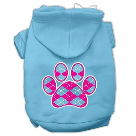 Argyle Paw Pink Screen Print Pet Hoodies Baby Blue Size Med (12)