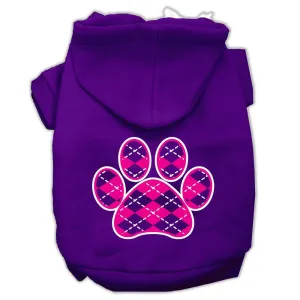 Argyle Paw Pink Screen Print Pet Hoodies Purple Size Med (12)