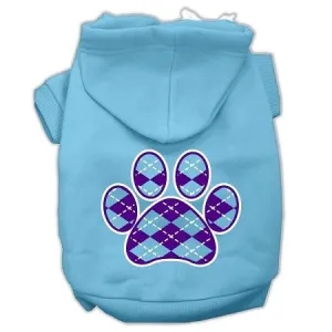 Argyle Paw Purple Screen Print Pet Hoodies Baby Blue Size XXL (18)