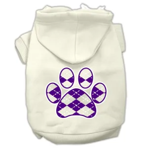 Argyle Paw Purple Screen Print Pet Hoodies Cream Size XL (16)