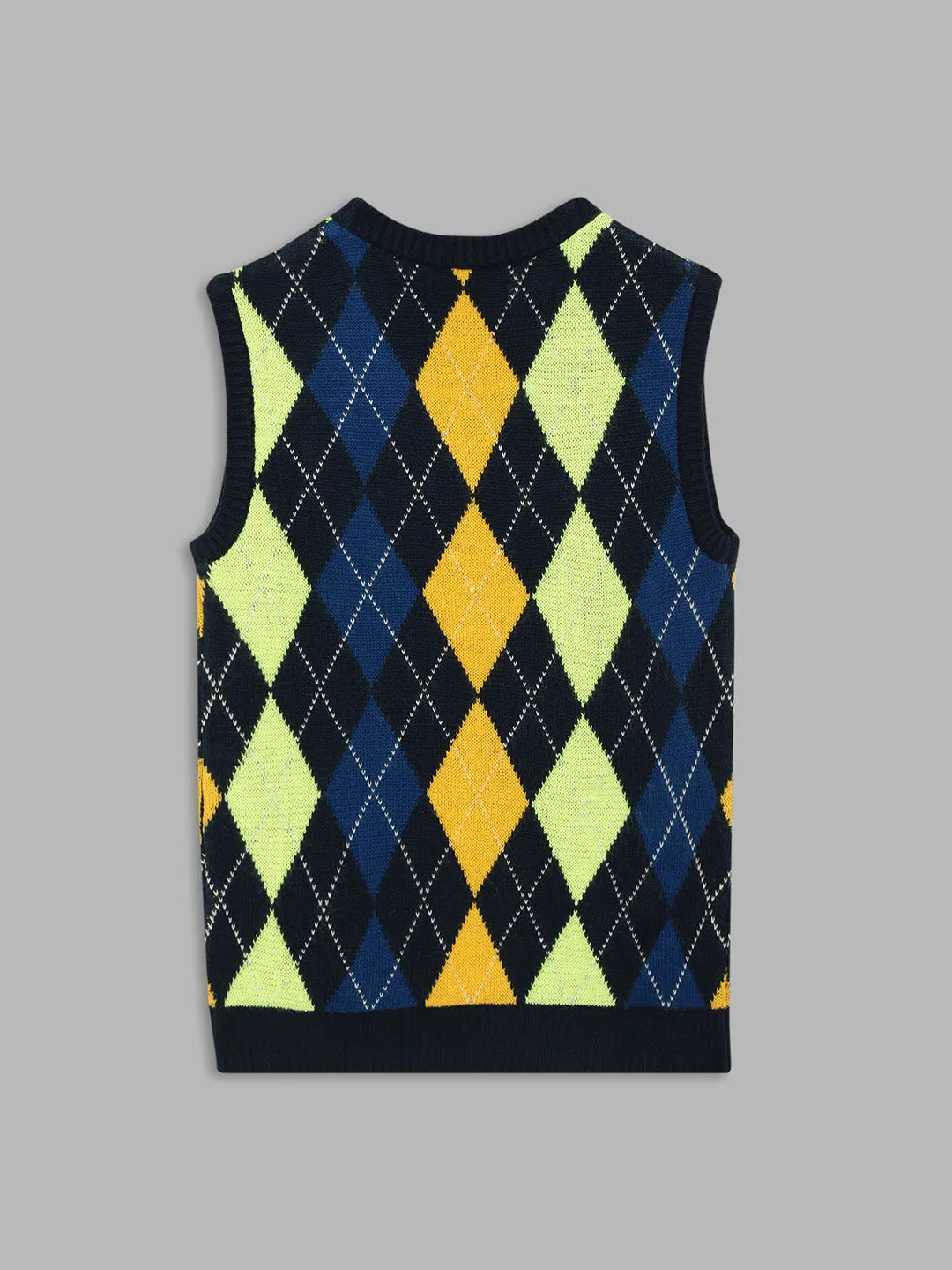 Blue Giraffe Boys Multicolor Checked V-Neck Sleeveless Pullover Style Sweater