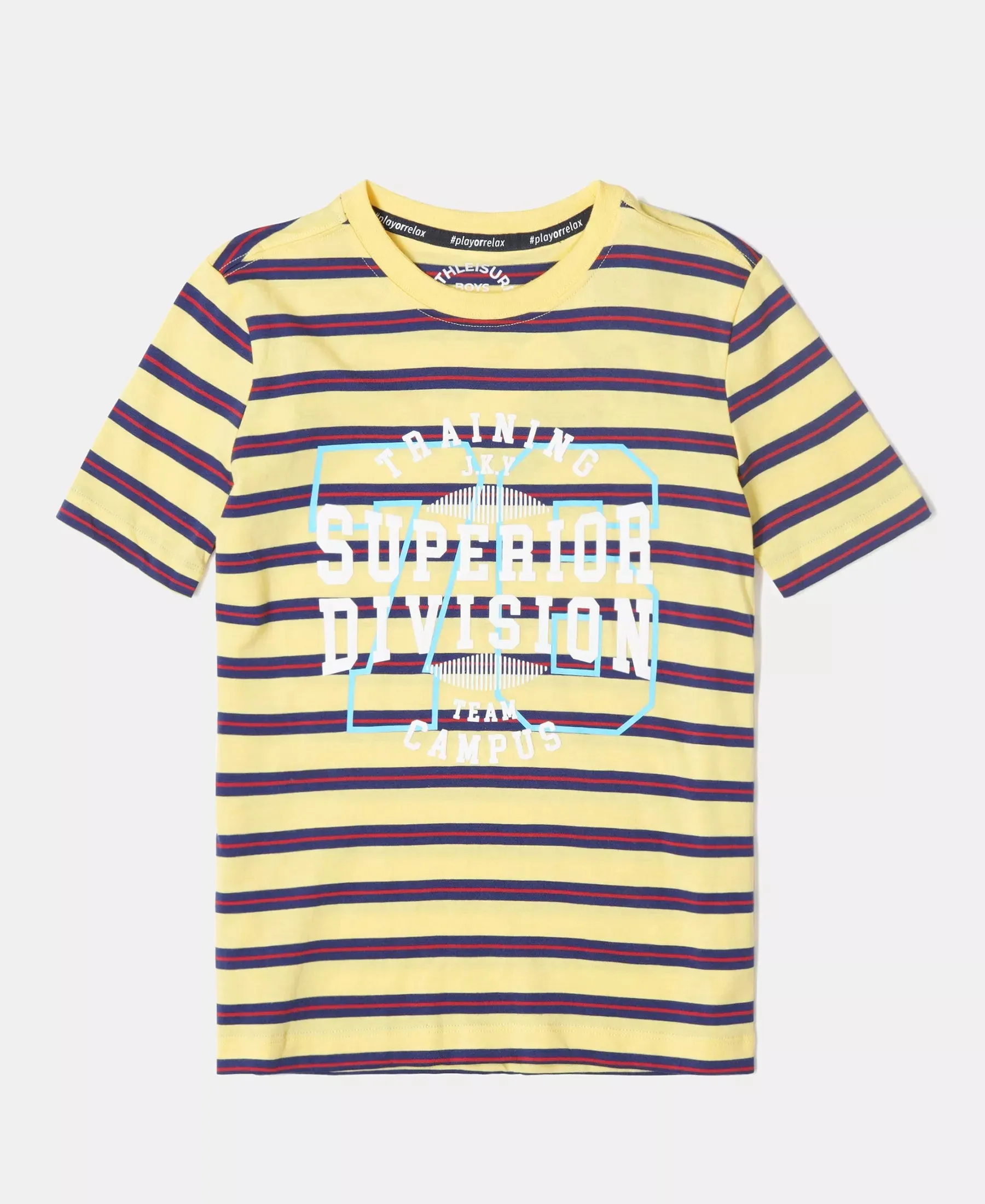 Boy's Super Combed Cotton Striped Graphic Printed Half Sleeve T-Shirt - Snap Dragon