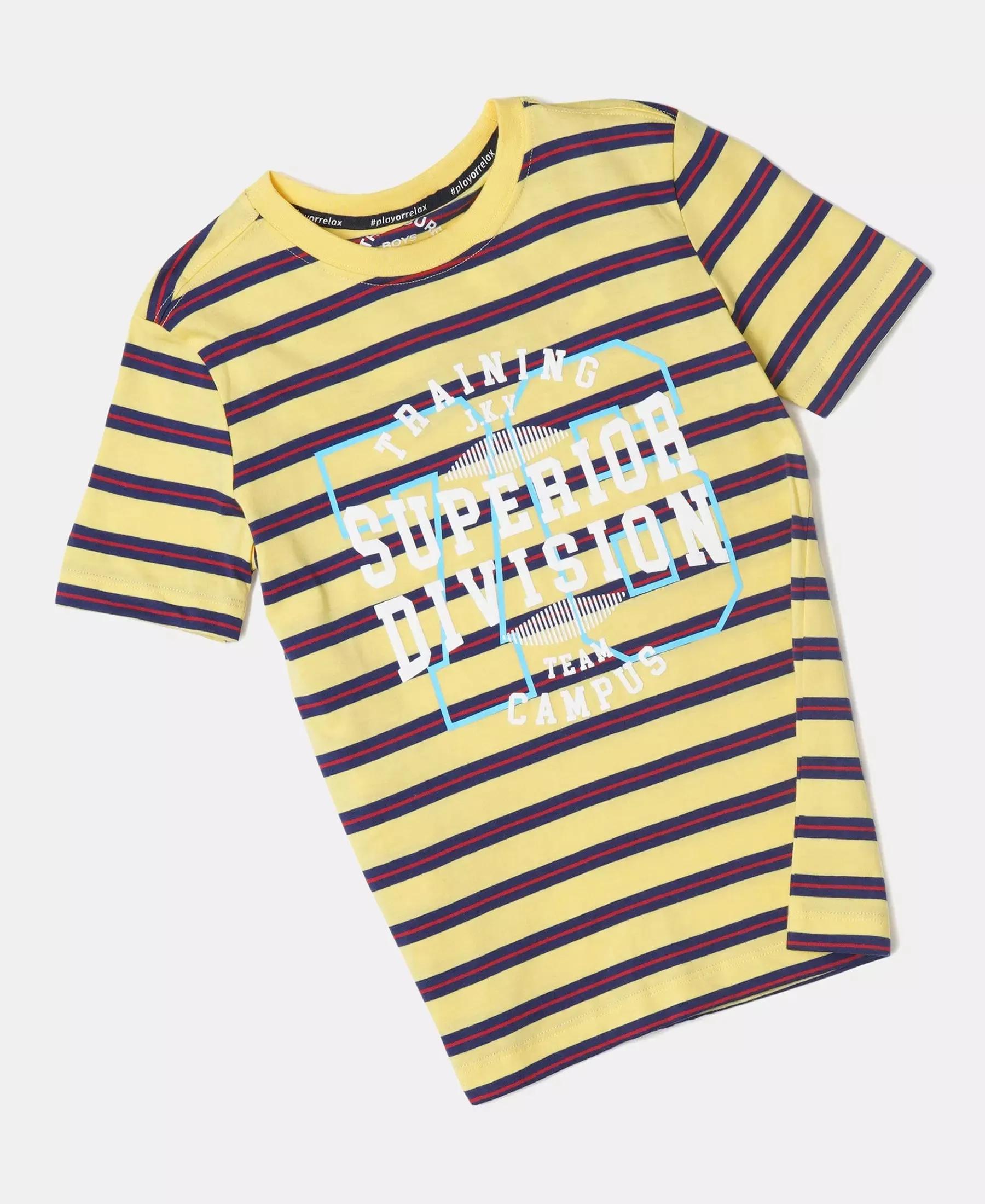 Boy's Super Combed Cotton Striped Graphic Printed Half Sleeve T-Shirt - Snap Dragon