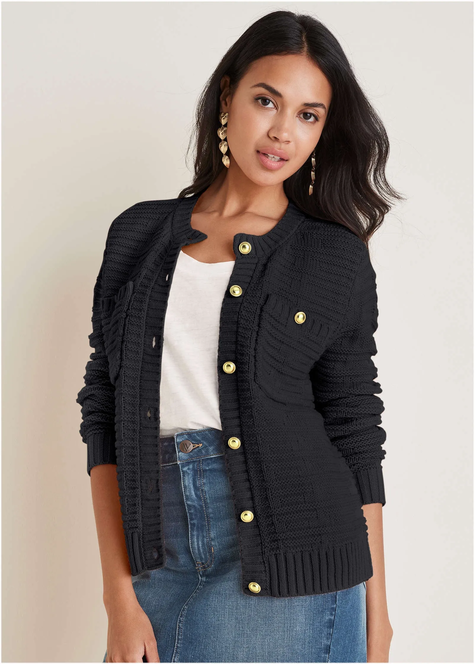 Button Detail Cardigan - Black