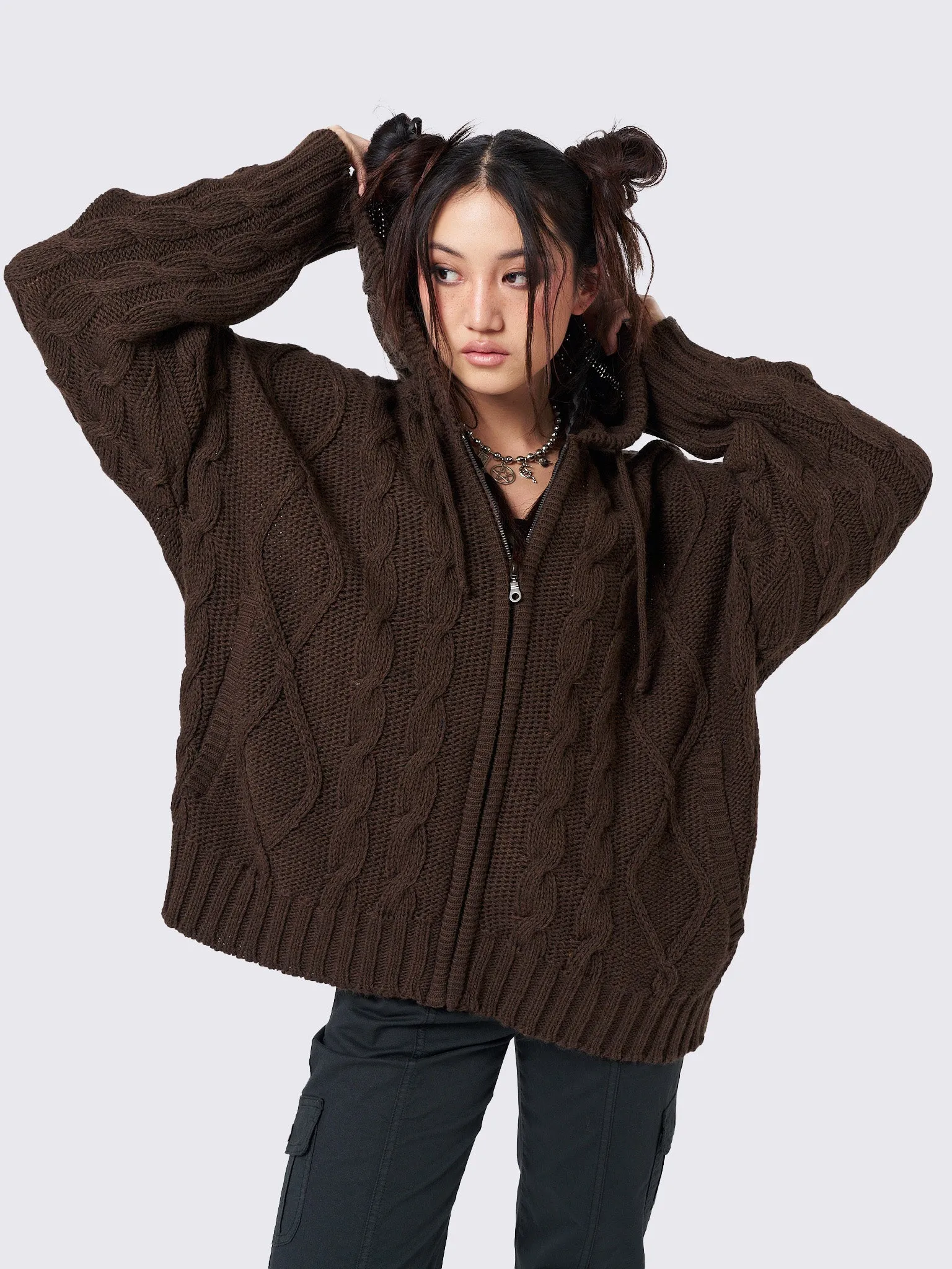 Eli Brown Zip Up Cable Knit Cardigan