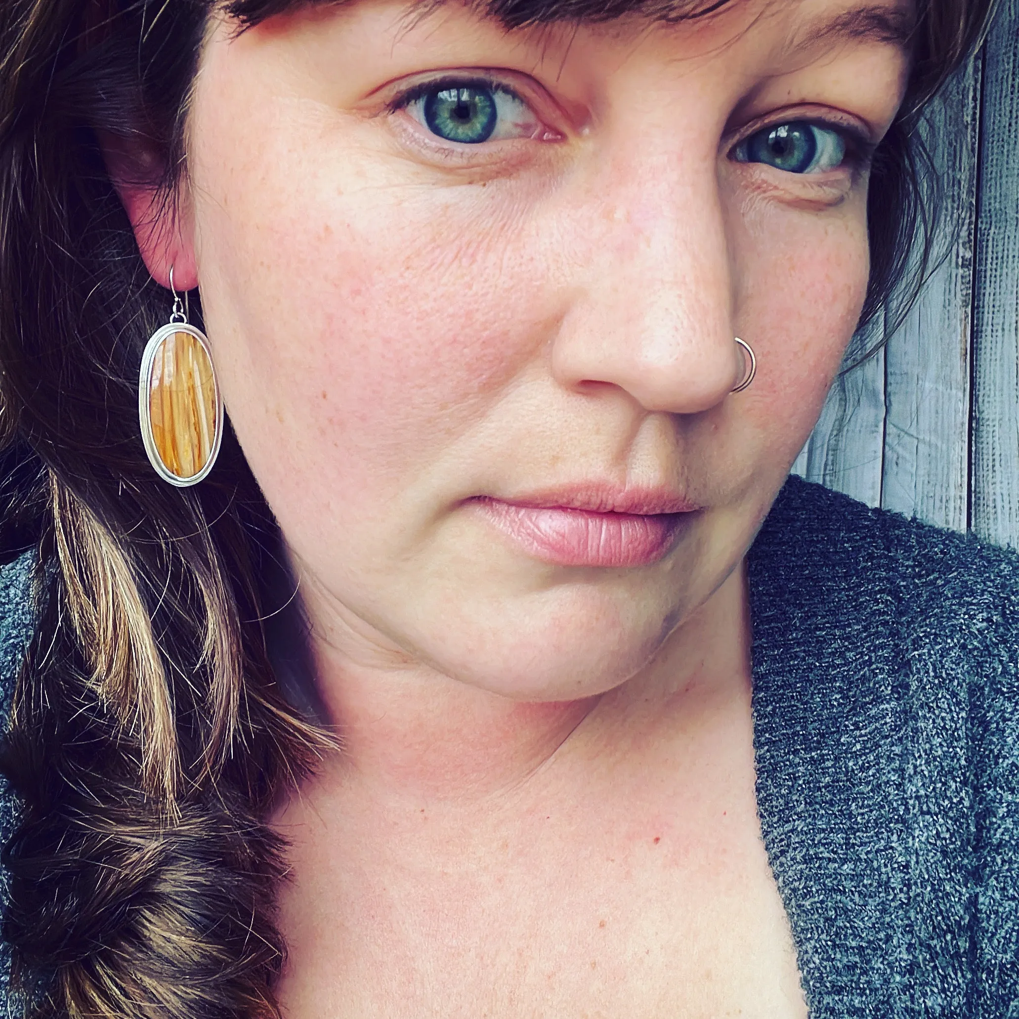 Fossil Palm Wood and Sterling Silver Earrings