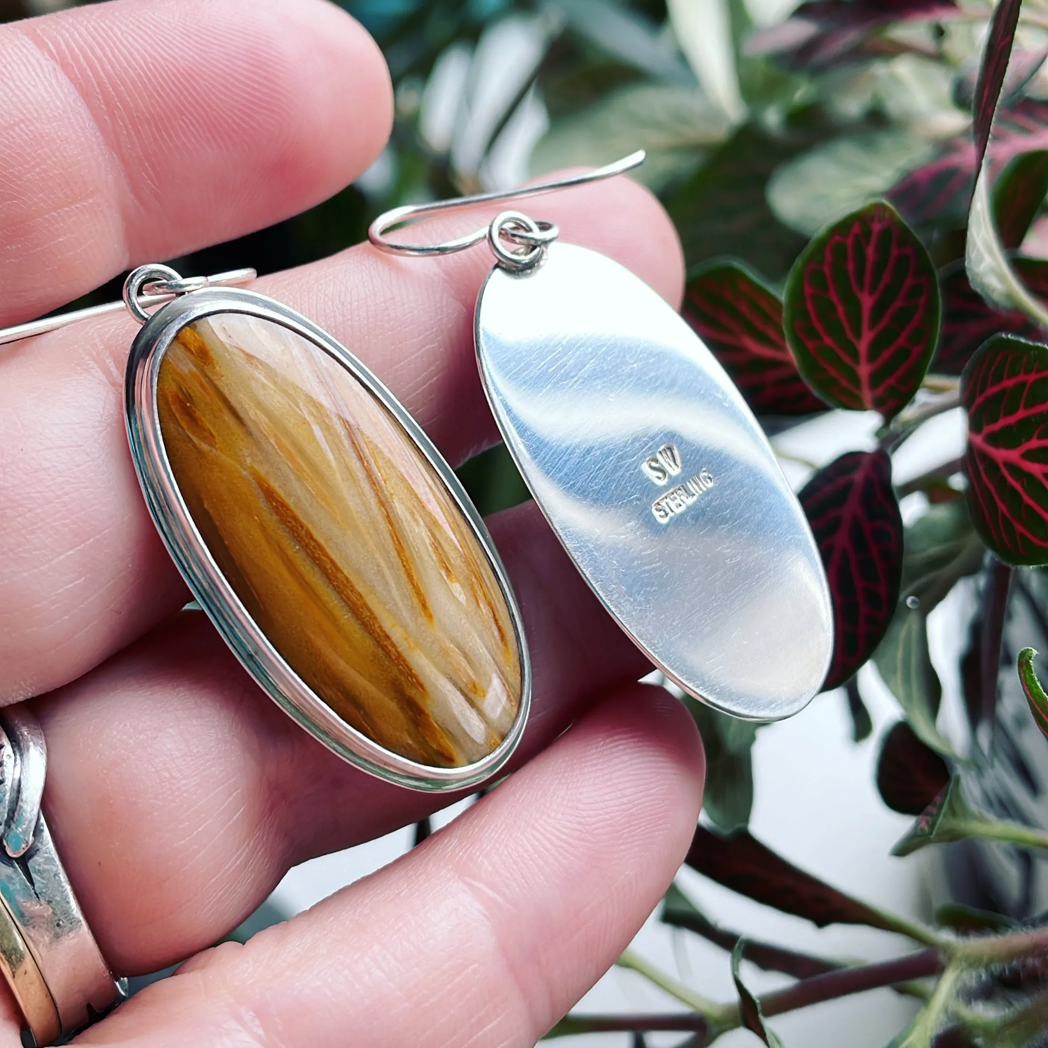 Fossil Palm Wood and Sterling Silver Earrings