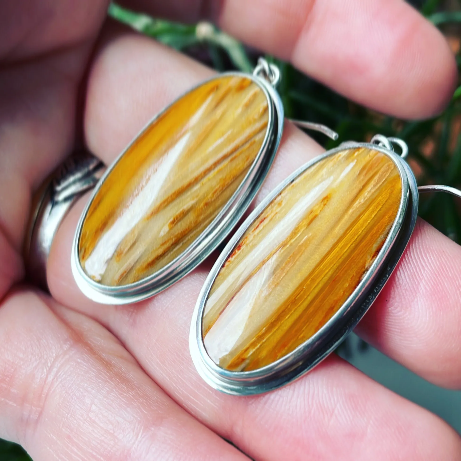 Fossil Palm Wood and Sterling Silver Earrings