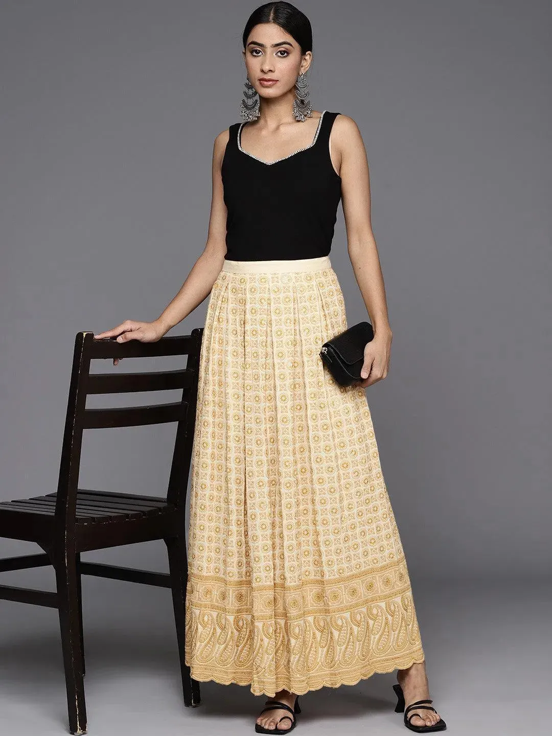 Gold Embellished Rayon Skirts