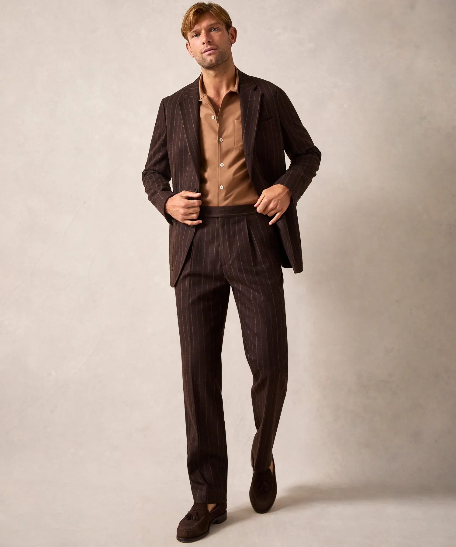 Italian Flannel Madison Jacket in Brown Pinstripe