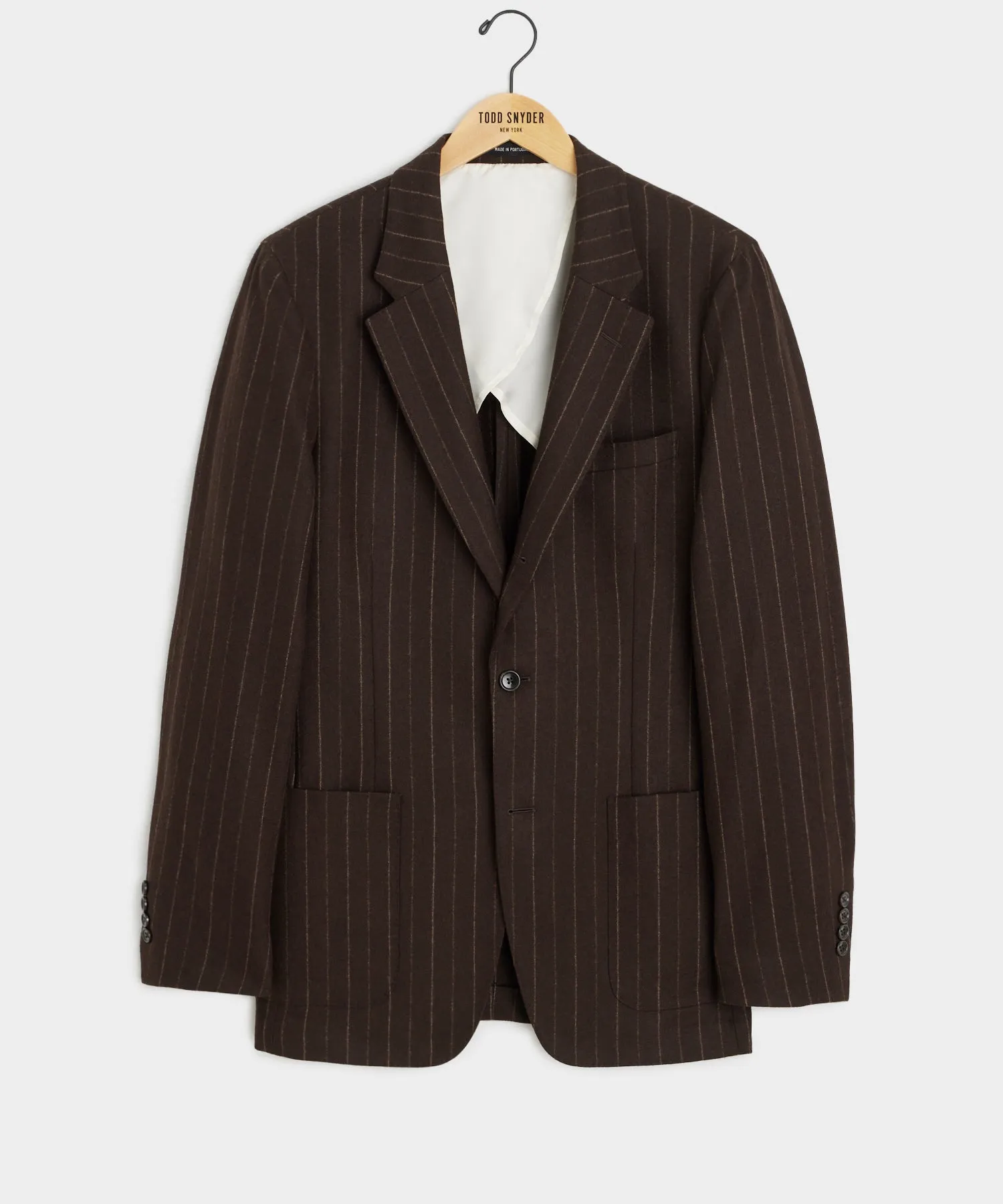 Italian Flannel Madison Jacket in Brown Pinstripe