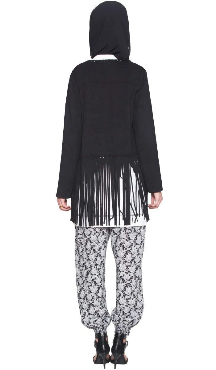 Karin Faux Suede Light Long Fringed Jacket - Black - FINAL SALE