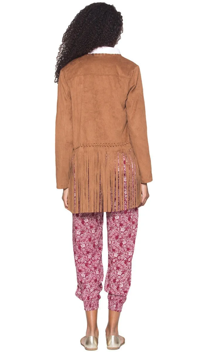 Karin Faux Suede Light Long Fringed Jacket - Brown - FINAL SALE