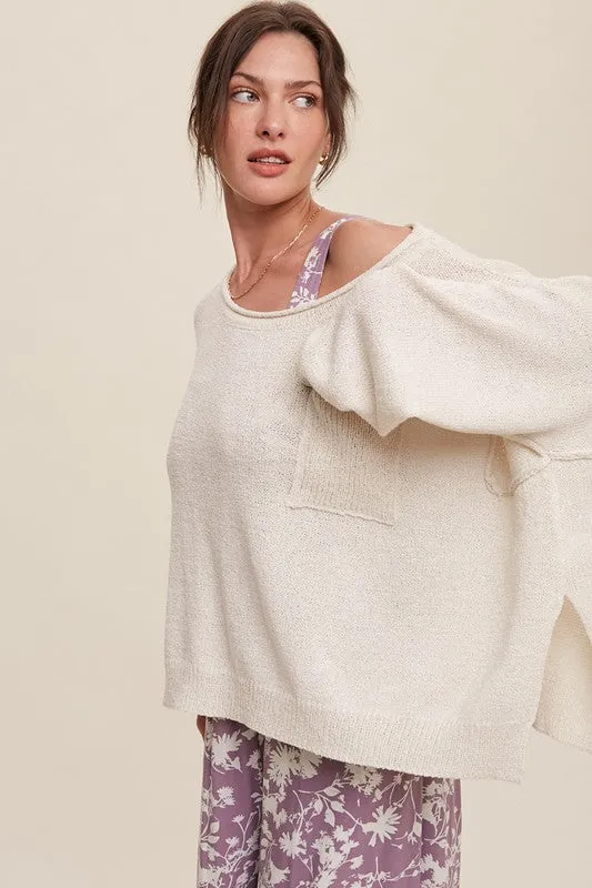 Light Weight Wide Neck Crop Pullover Knit Sweater