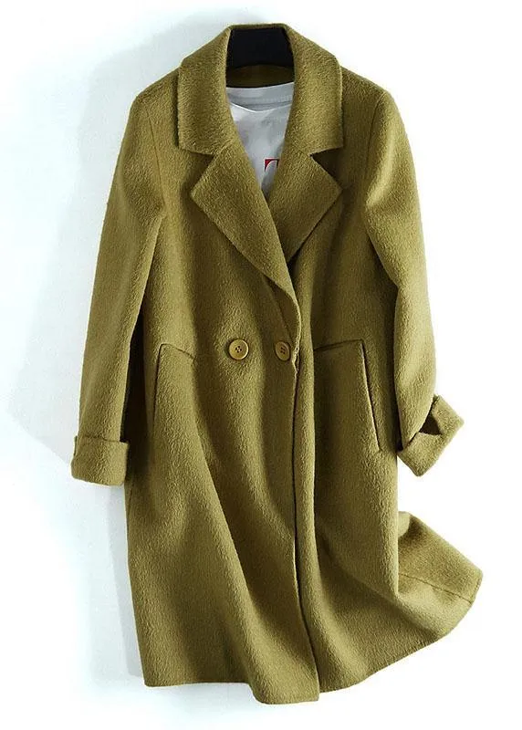 Luxury beige woolen outwear Loose fitting mid-length coats Notched jacket long sleeve