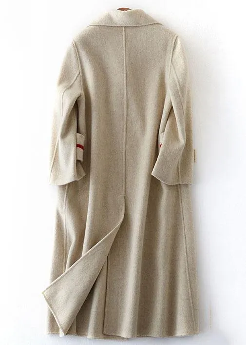 Luxury nude Woolen Coats oversize long winter coat double breast Notched