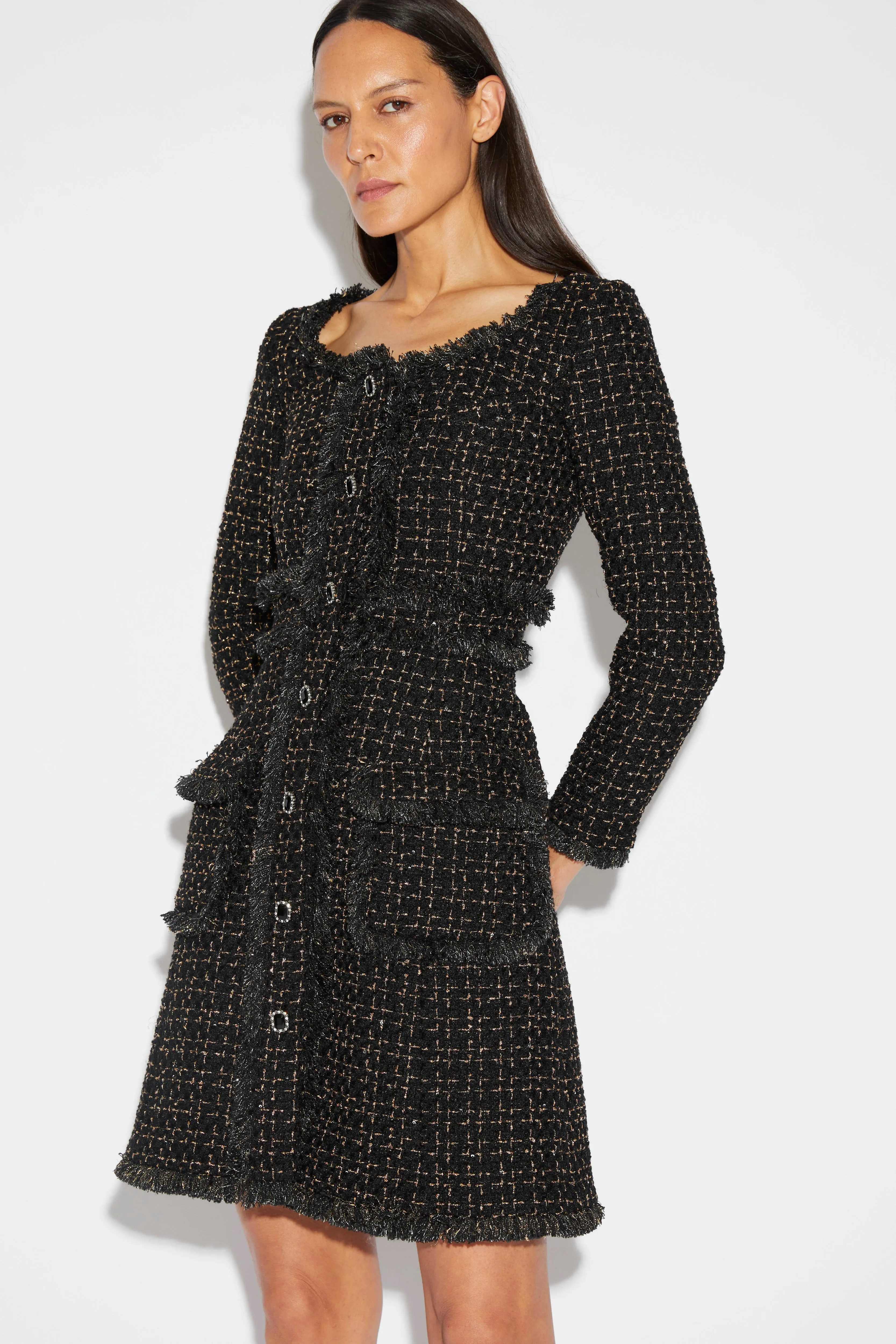 NATASHA COAT DRESS BLACK GOLD TWEED