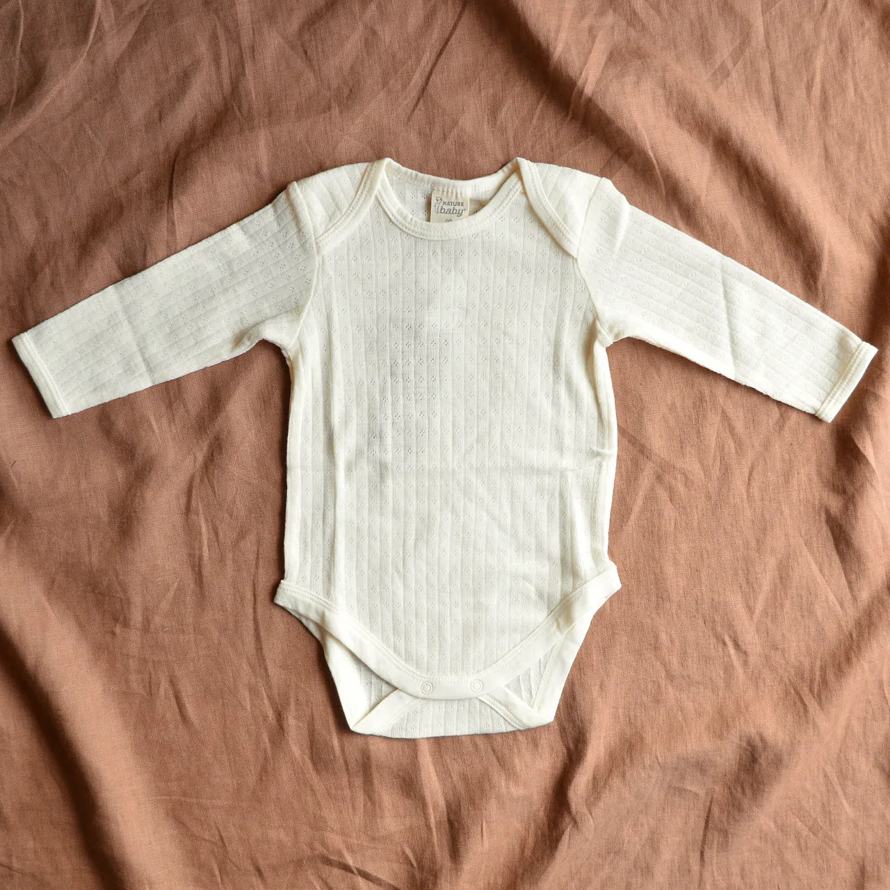 Pointelle Baby Body Long Sleeve 100% Merino - Natural (0-2y)