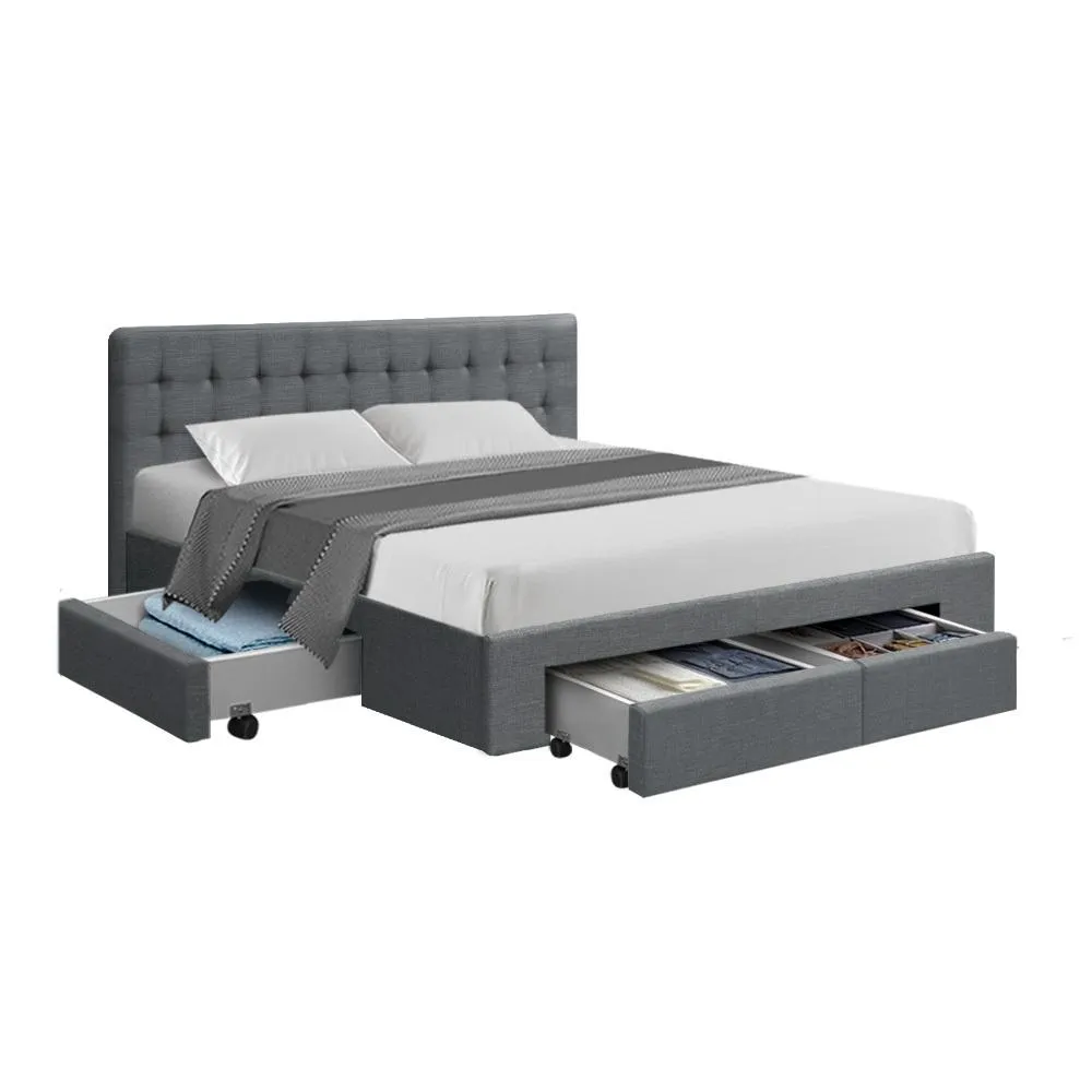 Queen Premium Package | Trinity Queen Bed Frame with Storage Grey, Luna Series Euro Top Mattress (Medium Firm) & Bamboo Mattress Topper!