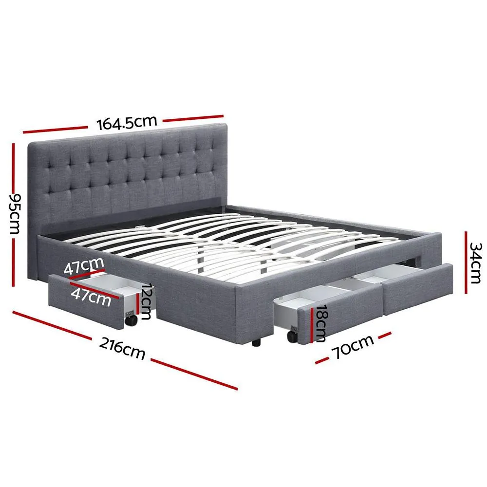 Queen Premium Package | Trinity Queen Bed Frame with Storage Grey, Luna Series Euro Top Mattress (Medium Firm) & Bamboo Mattress Topper!