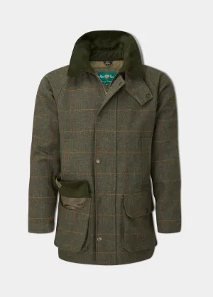 Rutland Men's Tweed Waterproof Shooting Coat In Seaweed - Regular Fit