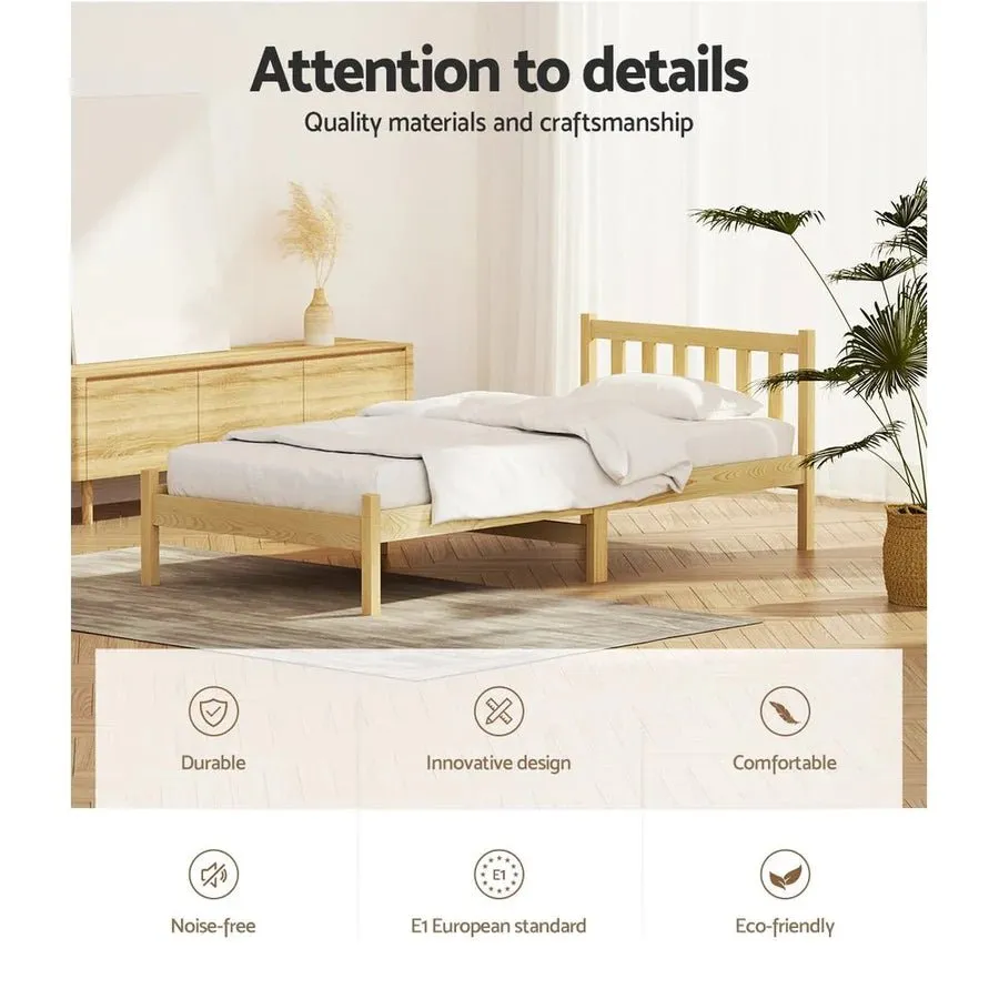 Single Package | Bribie Wooden Single Bed Frame & Bonita Pillow Top Mattress (Medium Firm)