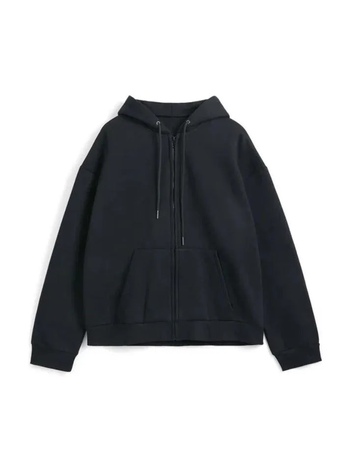 Solid Color Fleece Lined Zip Up Hoodie