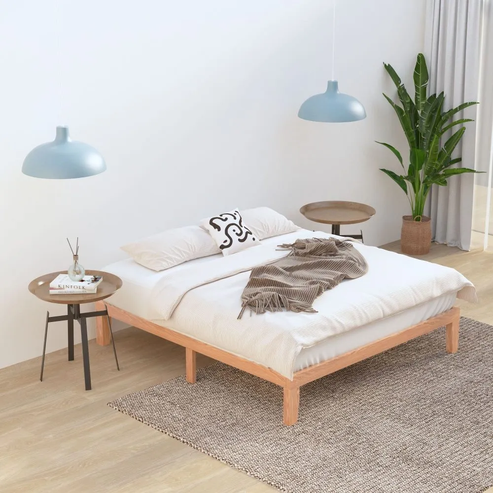 Warm Wooden Natural Bed Base Frame - Queen